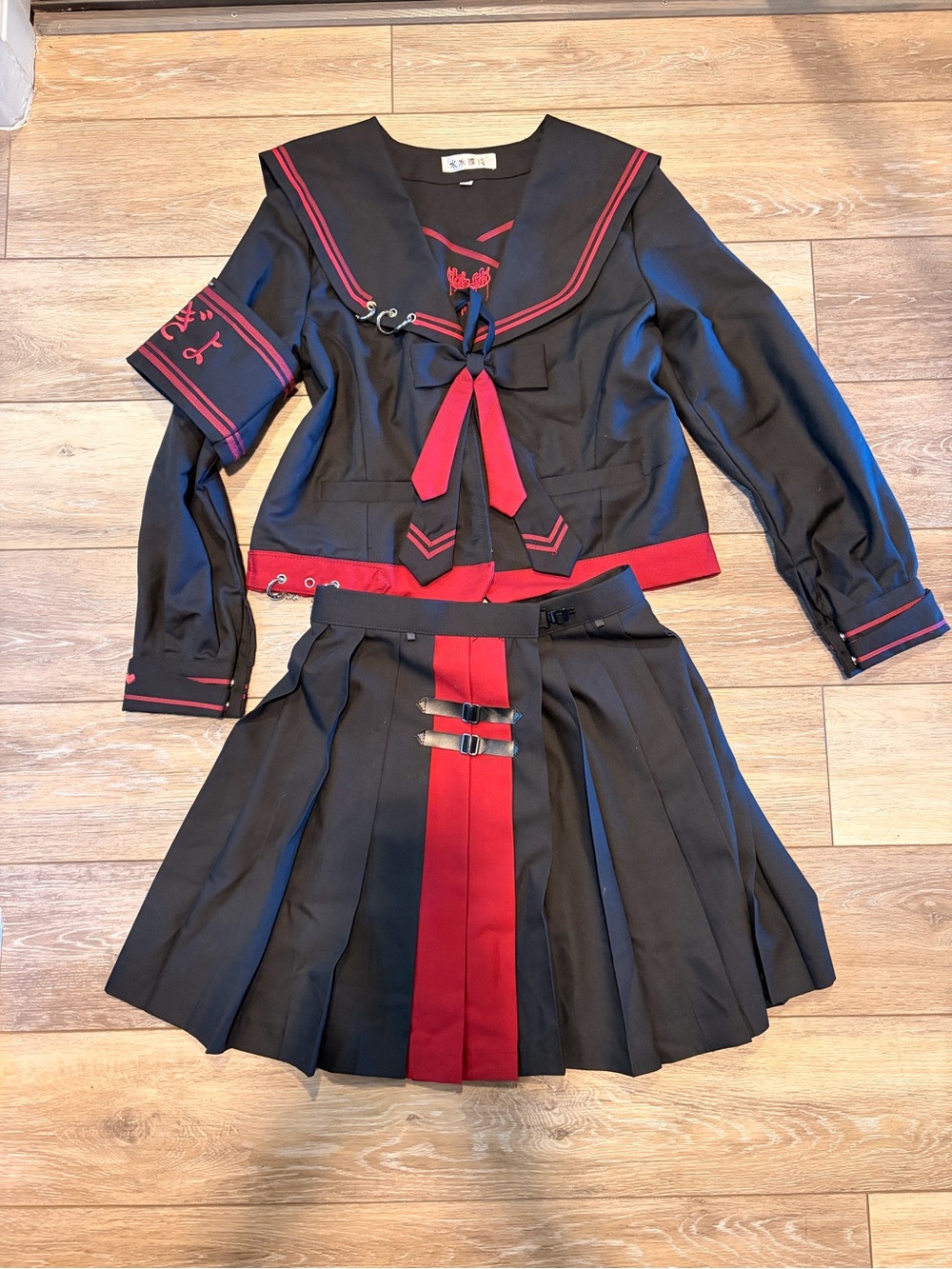 Black & Red Sailor Anime Schoolgirl Two-Piece Set